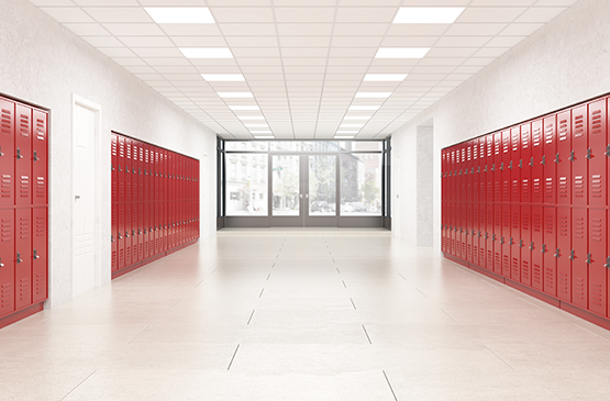 Lockers in a school hallway
