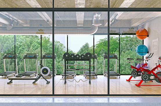 Clean gym with workout equipment