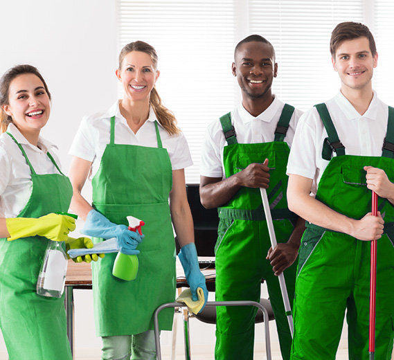 Team of four commercial cleaners