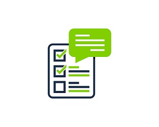 Checklist with check marks and green speech bubble icon, indicating completed tasks and communication.