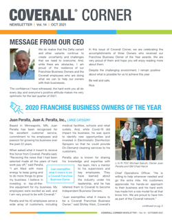 Newsletter page featuring a message from the CEO, franchise business awards, with photos and highlighted text sections.