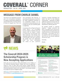 Coverall newsletter with a message from Charlie Daniel and information on the 2024-2025 scholarship program.