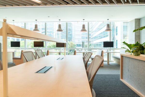 interior modern office space with table and chairs