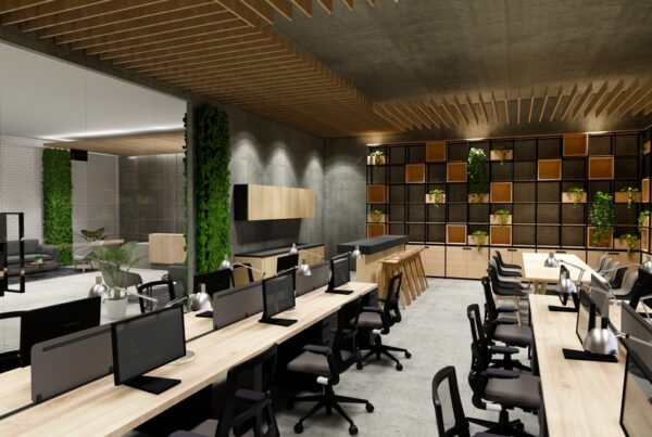Modern interior office with desks and chairs that would benefit from commercial cleaning in Toronto.